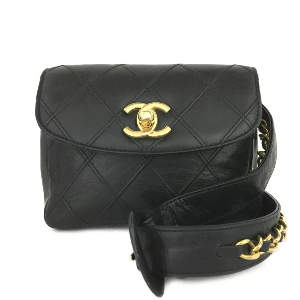 CHANEL Quilted Matelasse CC Logo Lambskin Waist Pouch / Bum Bag + Box